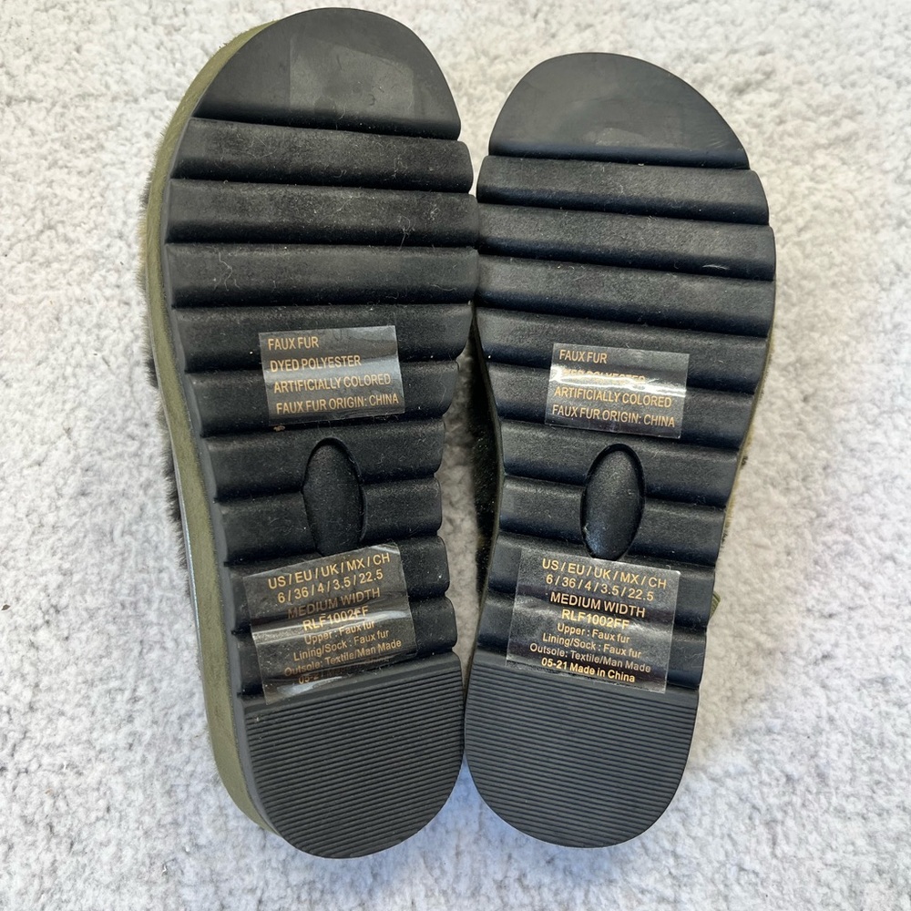 NEW Women's Reaction Kenneth Cole Green Brown Faux Fur Slipper with Strap Size 6 - Picture 5 of 6